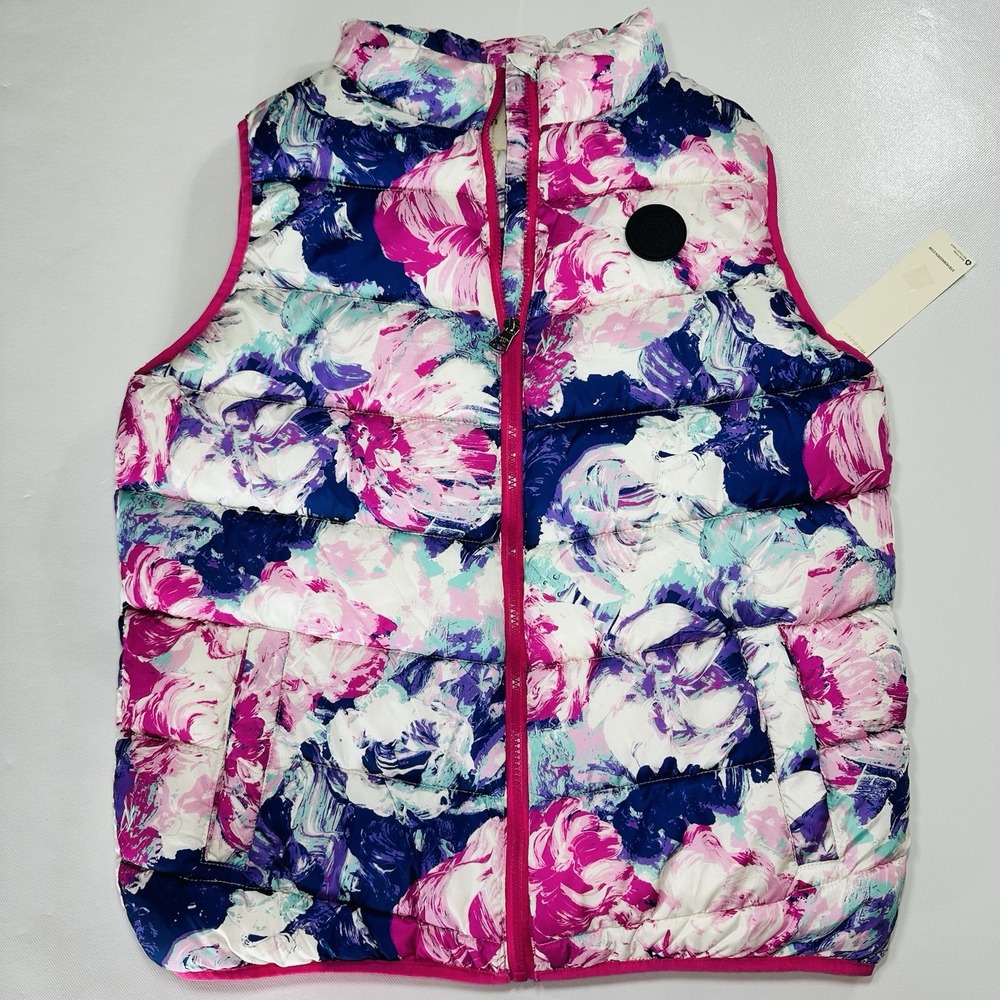 Madden Girl Girls Juniors Puffer Vest Size 18 NWT Floral Print Zip Front Quilted - Picture 8 of 9